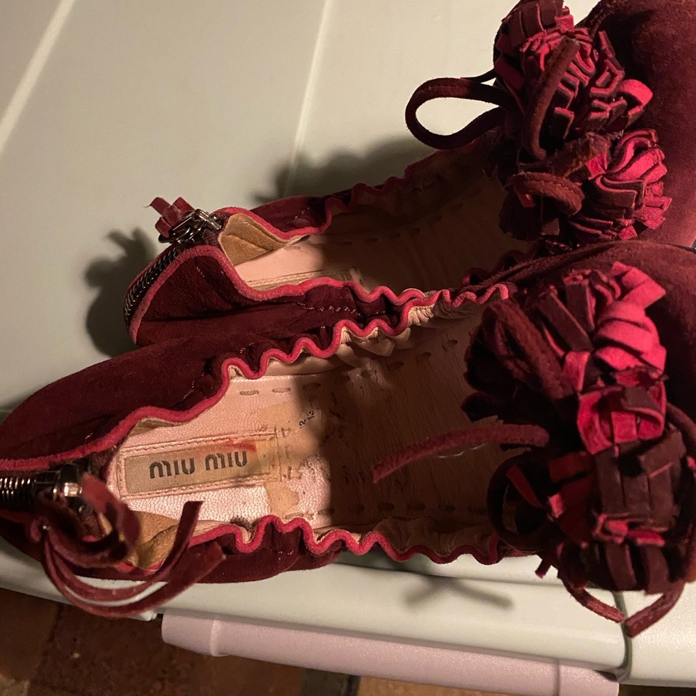 Miu Miu burgundy fuschia Pom Pom ballet flats 6.5 36.5
